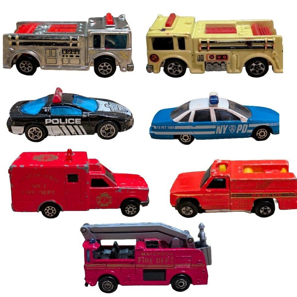 Vintage Emergency Vehicle Lot 7 Hot Wheels Matchbox Majorette Maisto 80s 90s